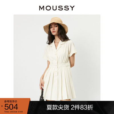 moussy奥莱 冬季西装领衬衫拼接百褶收腰短款连衣裙028FSZ30-0400