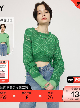 SLY 春季假两件镂空网眼两穿针织衫上衣女030GSZ70-2770