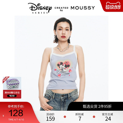 moussy爱心米奇米妮撞色小吊带