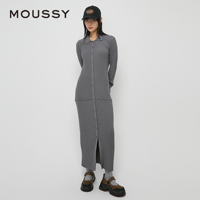 moussy 2024秋季新品简约风淑女H型长款针织连衣裙010HA673-7891