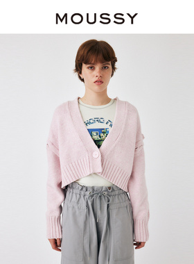 MOUSSY 休闲慵懒感大V领一粒扣可拆卸袖针织开衫女010GAA70-6670