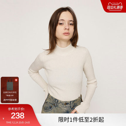 SLY 冬季新品简约通勤风半高领修身打底针织衫030HAR70-4881