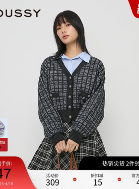 moussy 春季甜美小香风格纹慵懒感针织开衫028HSZ70-0231