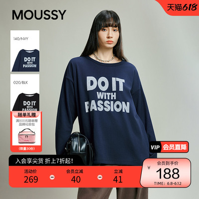 MOUSSY 春春美式复古字母印花圆领长袖T恤028IAB90-1014