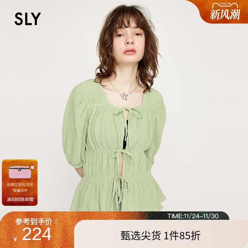 sly日系正反两穿系带泡泡袖衬衫