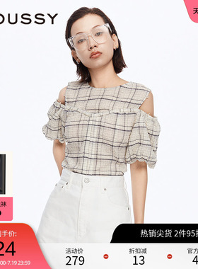 MOUSSY 春季日系文艺复古风挖肩格纹衬衫女028HSZ30-1631