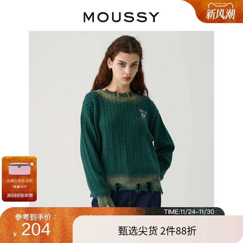 moussy非正式学院风美式套头毛衣