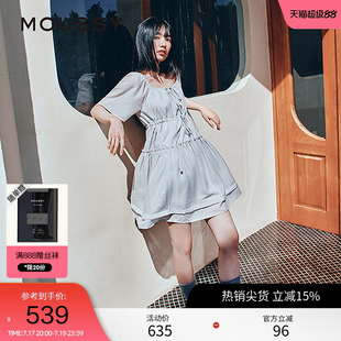 moussy 2025早秋新品甜美收腰一字肩系带条纹连衣裙028ISA33-4051