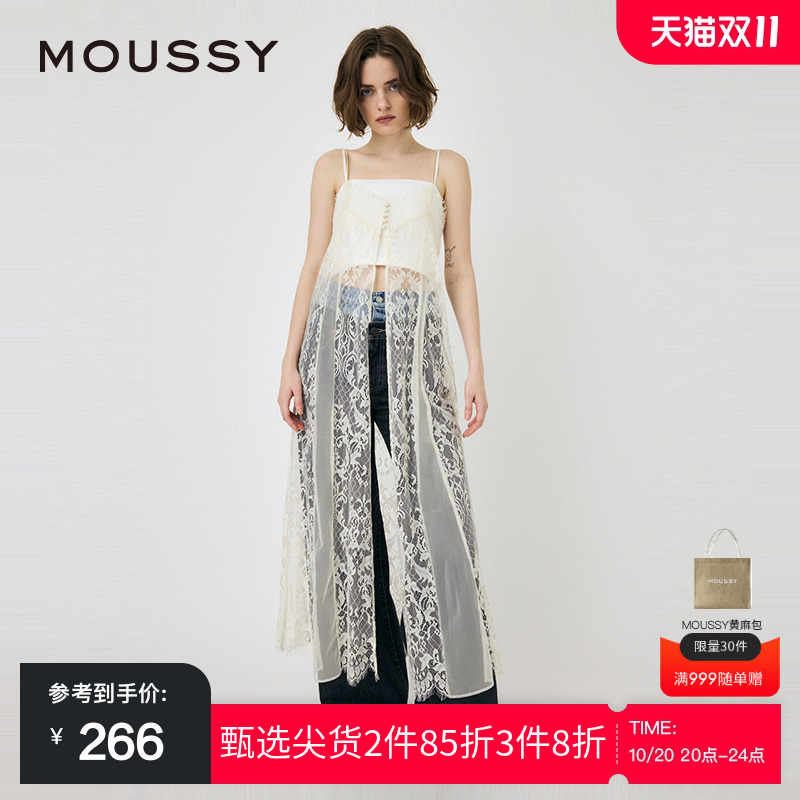 moussy 2024秋季新品纯欲叠穿透视蕾丝吊带连衣裙女010HA633-7381