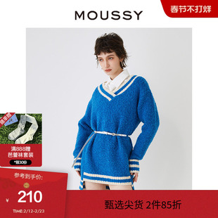 moussy 早春新年氛围感撞色V领针织连衣裙028HS470-0251