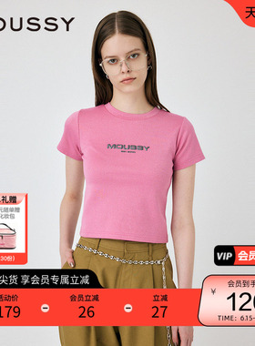 moussy 春季新通勤风极简主义闪光LOGO短袖T恤010HAL90-2111