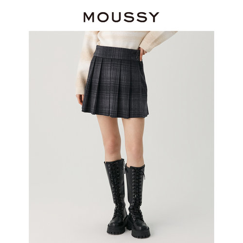 moussy复古英伦学院风格纹百褶裙