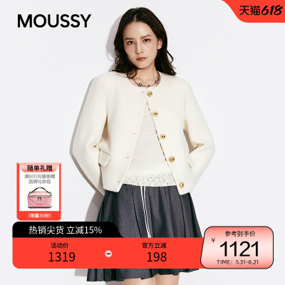 MOUSSY 2026早春新品优雅复古风圆领毛呢短外套女028JSB30-1037