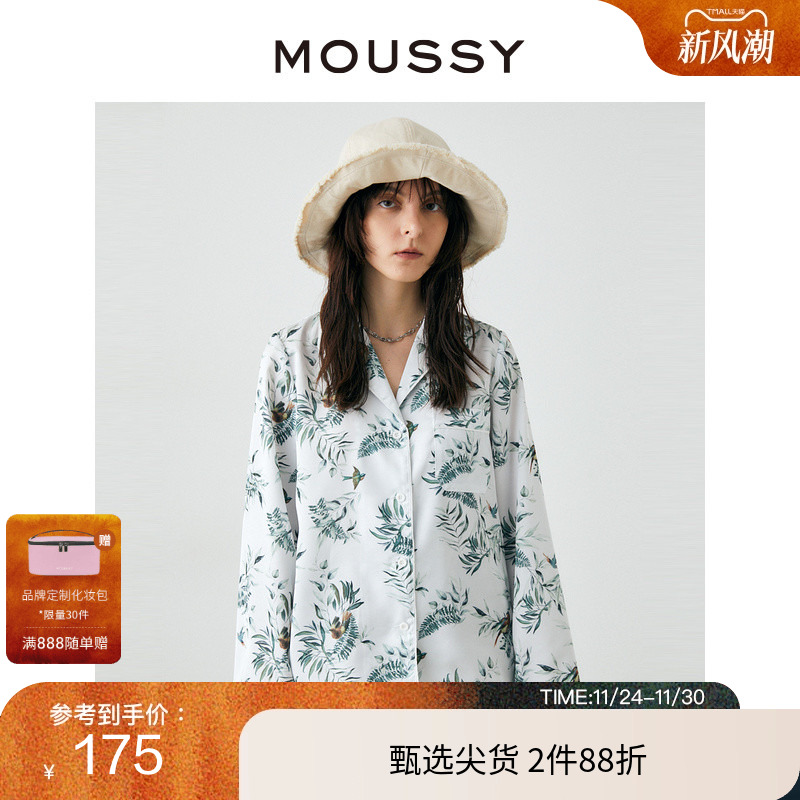 moussy新中式风慵懒感缎面衬衫