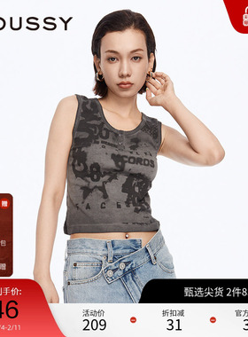 MOUSSY 春季街头摇滚风做旧印花修身背心女028HSZ90-1481