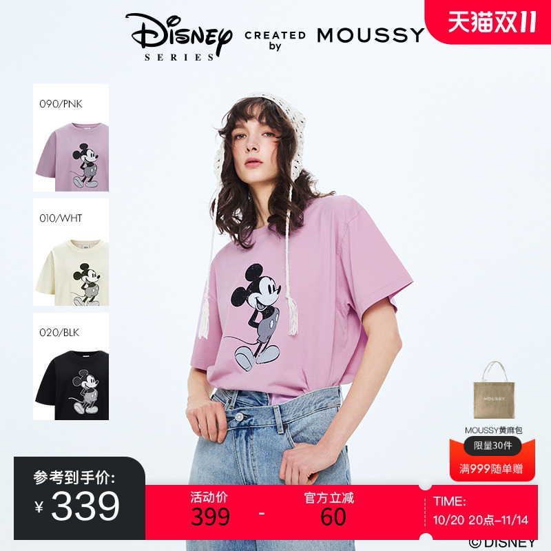 MOUSSY 2025春季新品迪士尼联名经典米奇短袖T恤女010ISY90-4211