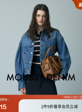 MOUSSY 春季复古捏褶短款牛仔夹克外套女010ISS11-1741
