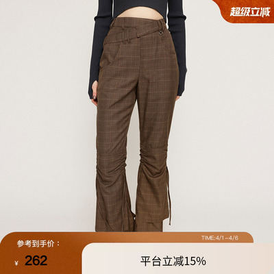 SLY 春季复古港风Y2K抽褶微喇裤高腰休闲裤030HAR31-3681