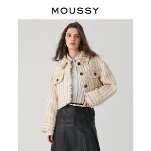 廓形外套女010GA730 格纹甜美小香风毛边流苏短款 6530 经典 MOUSSY