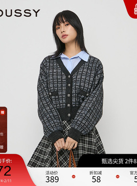 moussy 秋季新品甜美小香风格纹慵懒感针织开衫028HSZ70-0231