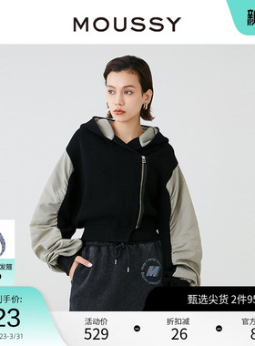 MOUSSY 设计感拼色针织连帽飞行员夹克外套010HSS70-0080
