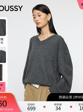 MOUSSY春季慵懒学院风宽松廓形V领毛针织衫010IA170-8141