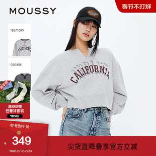 MOUSSY 春季美式校园风短款字母套头卫衣女028ISZ90-0191