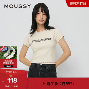 moussy 秋季哥特风格字母印花短款T恤上衣010HAQ90-5001