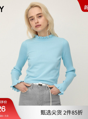 SLY春季新款甜美木耳边内搭修身针织上衣女038EAL70-7220