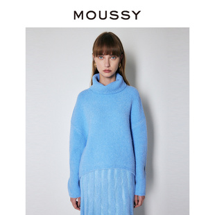 套头毛衣女010FAH70 6870 简约设计高领软糯慵懒感落肩袖 MOUSSY