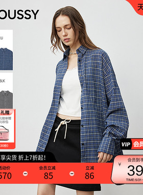 moussy 25春季复古风格子撞色宽松休闲长袖衬衫028IAA30-1024