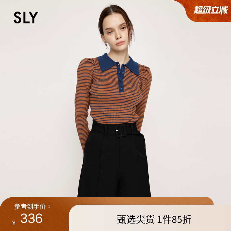 sly针织衫复古通勤风泡泡袖
