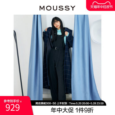 moussy中性风腰带收腰背带裤