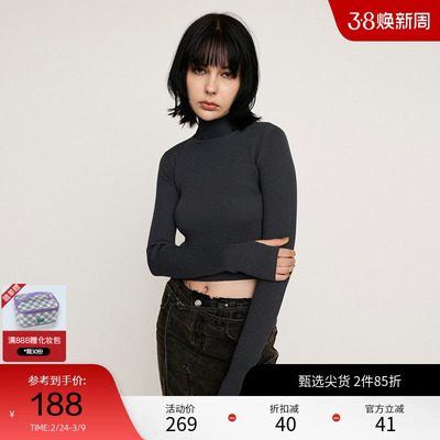 SLY 冬季高领修身简约短款针织衫小上衣女030HAR70-3641