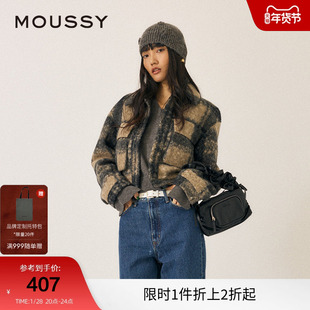 moussy 冬季新品英伦学院风格纹毛呢夹克外套女010HAA30-6731