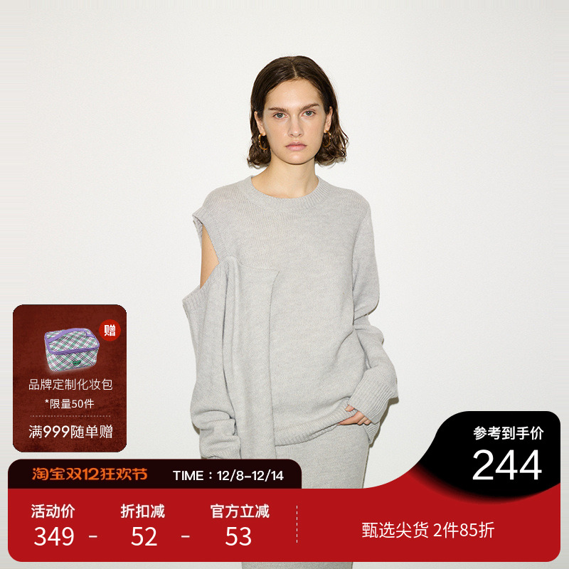 SLY 24冬季新品THROW系列不规则露肩设计针织衫030HA070-2031