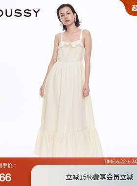 moussy 夏季甜美森系荷叶边露背吊带连衣裙028HAZ30-0351