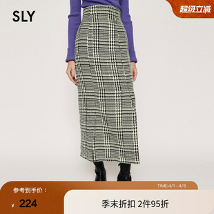 SLY春季 5070 千金玛德琳复古格纹开叉半身裙女030FAY31