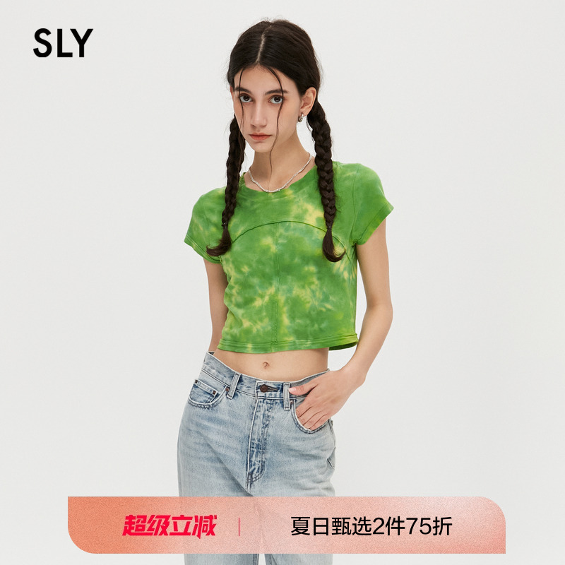 sly扎染复古拼接短袖T恤