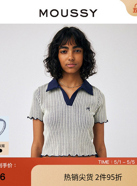 MOUSSY 夏季甜美可爱小刺绣针织短袖T恤女GAL