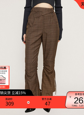 SLY 春季复古港风Y2K抽褶微喇裤高腰休闲裤030HAR31-3681