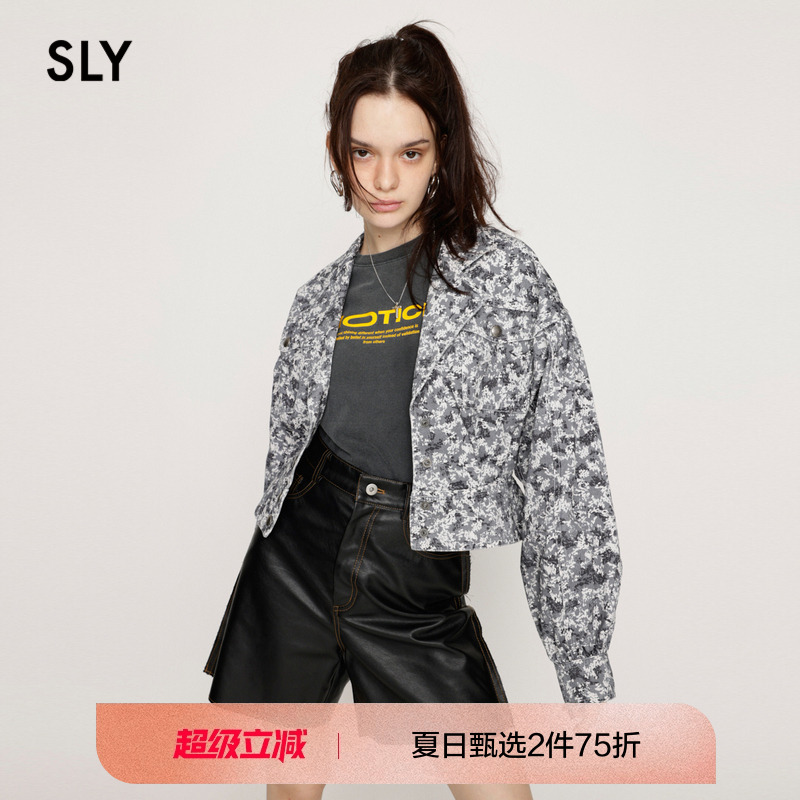 sly复古风迷彩印花做旧工装外套