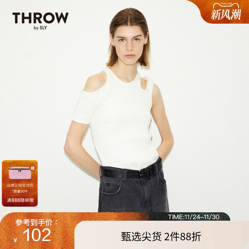 sly不规则露肩小心机短袖T恤