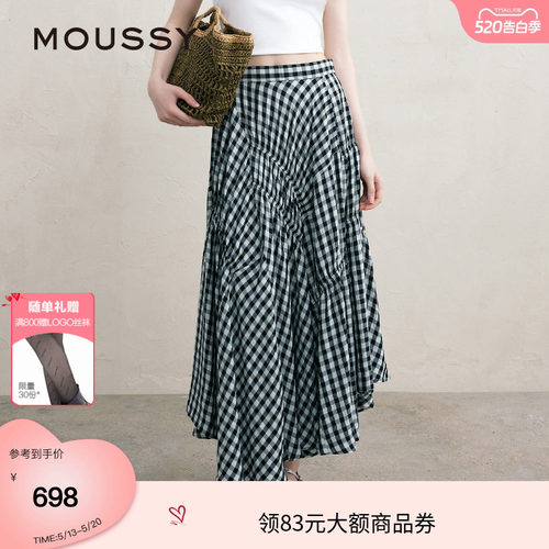 MOUSSY 夏季文艺感不规则格纹半身裙女028ISA30-3021
