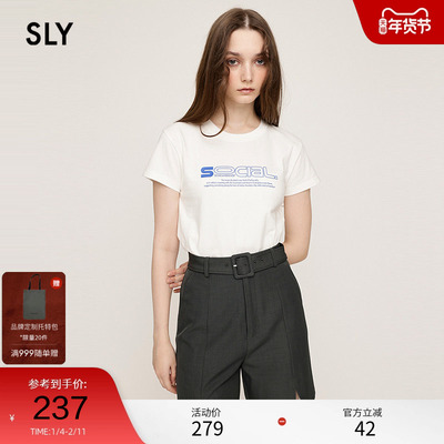 SLY 2025夏季新品甜酷简约字母印花圆领做旧短袖T恤030ISR90-2061
