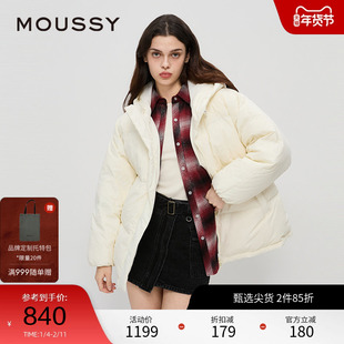 moussy 冬季新品90鸭绒连帽简约中性短款羽绒服028HA930-0141