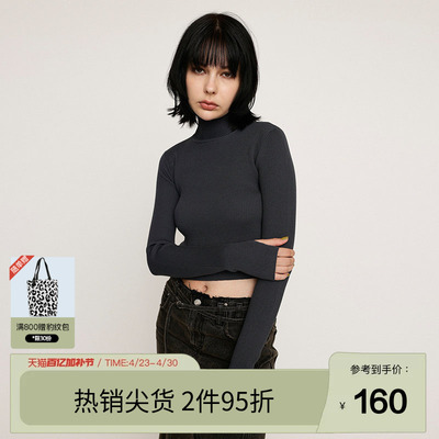 SLY 春季高领修身简约短款针织衫小上衣女030HAR70-3641