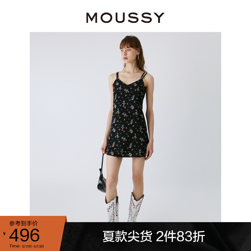 moussy花卉吊带迷你连衣裙