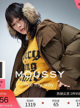 moussy 春季机能实用主义连帽鸭绒羽绒服女028HAA30-2451