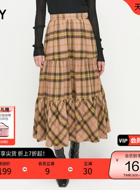 SLY 春季英伦学院风复古格纹长款半身裙女C38GAL31-2890